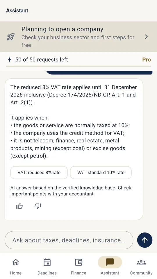 App screen: Questions about Vietnamese law